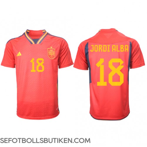 Spanien Jordi Alba #18 Replika Hemma matchkläder VM 2022 Korta ärmar